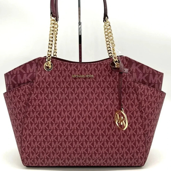 Michael Kors Large Jet Set Travel Chain Shoulder Bag Ruby Red - Picture 1 of 10
